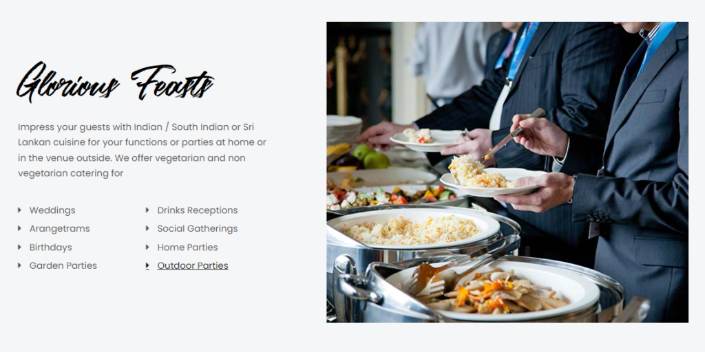 Mobile catering services list of Sri Lankan food menu